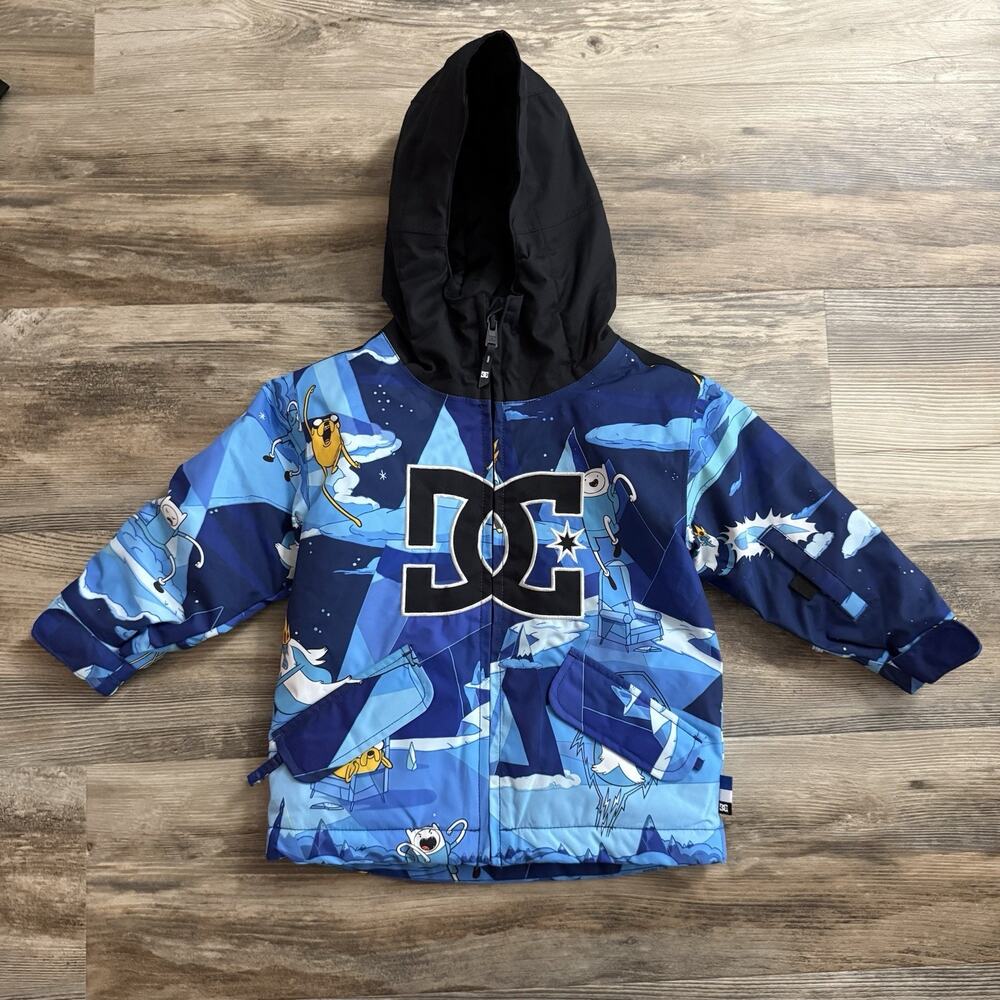 DC Adventure Time Toddler Puffer Jacket 2T Blue Hooded Winter Coat 10K Snow Ski